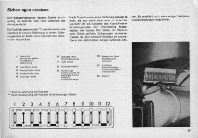 Modelljahr 1970 Sicherungen