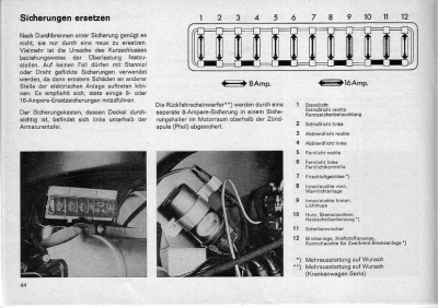 Modelljahr 1971 Sicherungen