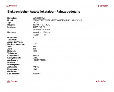 Auszug aus der Datenbank von ATU