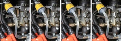 Testanordnung (nur bei stehendem Motor!): Aufsteigendes Dampfbläschen aus der noch warmen Benzinpumpe gut erkennbar